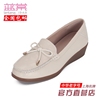 蓝棠女牛皮鞋f3993圆头中口坡跟护士豆豆软皮舒适妈妈鞋