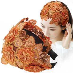 韩国宽边蕾丝遮白发发卡发箍网红发饰民族，风发带头饰刺绣花朵头箍