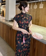 真开襟旗袍长款平裁2024年黑色日常可穿妈妈，老上海传统一片式