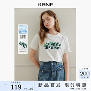 KBNE短袖T恤女白色上衣打底衫2024夏季半袖字母印花体恤