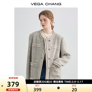 vegachang小香风短外套女2024春秋法式复古羊毛呢子夹克上衣