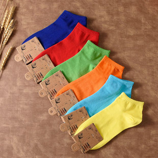 彩色袜子男士春夏款糖果色船袜，橘色黄色蓝色，红色纯棉潮流低帮短袜