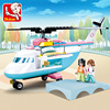 小鲁班积木救援直升机飞机，女孩拼装玩具益智过家家礼物学校