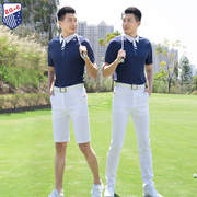 zg6高尔夫服装男装夏短袖(夏短袖，)t恤翻领，宝蓝色polo运动上衣白色中短裤子