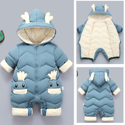 秋冬宝宝连体衣羽绒棉服，男女童0-1-3岁婴儿冬装，卡通哈衣外出套装