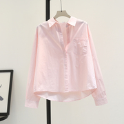 2024春季减龄粉色棉布衬衫女韩版宽松外穿内搭单口袋(单口袋)长袖衬衣