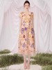 越南设计师重工立体刺绣彩色花朵短袖长裙女气质花仙子收腰连衣裙