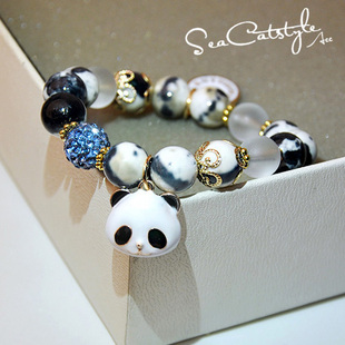 韩版时尚时钟表可爱小熊猫手链简约手串珠个性百搭动物手链送女友