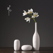 现代简约中式白色素(白色素)烧陶瓷花瓶摆件，插花干花花器客厅家居软装饰品