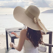 海滩草帽可折叠大沿草编帽子女夏海边(夏海边)度假防晒沙滩帽大帽檐遮阳太