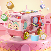宝宝早教积木音乐手敲琴卡车玩具1-3岁儿童小汽车巴士拉线玩具车