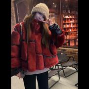 2023冬季韩系毛呢大衣圣诞，新年高级感好搭配气质旅游红色连帽外套