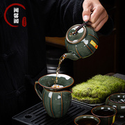 哥窑功夫茶具套装家用送礼冰裂釉陶瓷盖碗泡茶壶茶杯礼盒装