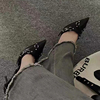 高跟鞋女细跟法式气质设计感铆钉皮带扣尖头镂空黑色浅口单鞋