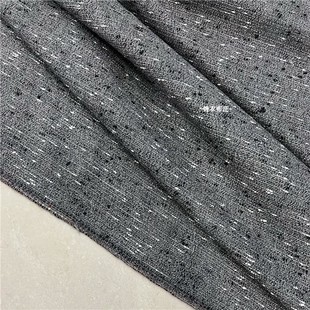 日本进口烟灰色雪花编织羊毛，小香风粗纺西装，马甲裤子手工服装布料