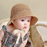 婴儿遮阳帽夏款防晒草帽超萌可爱宝宝帽子，出游薄款女童蕾丝太阳帽