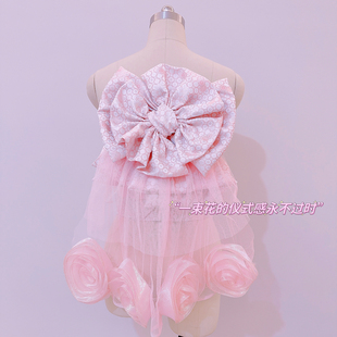日本振袖和服浴衣女士昭和风分体定型太鼓结淡粉色玫瑰蝴蝶结腰带