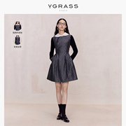 VGRASS气质青瓷可拆卸领冬季简约通勤假两件法式连衣裙女