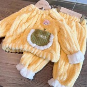 女宝宝高端卡通加绒加厚家居服套装2023年韩版女童睡衣两件套