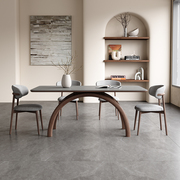 意式岩板餐桌轻奢高端现代简约白蜡木胡桃色北欧长方形实木餐桌