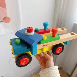 外单儿童益智玩具车宝宝早教启蒙积木拼装木制敲打螺母拆装玩具