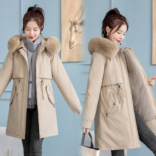 派克服女中长款2023年冬季加绒加厚棉袄个性时尚韩版冬装棉服外套