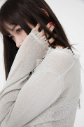 JUNO品牌设计师小众NANA辣妹浅灰色空调防晒针织罩衫薄款低领短