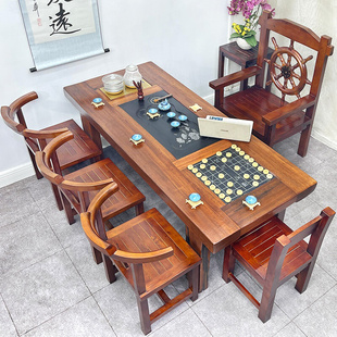 老船木茶台实木茶桌椅组合新中式禅意功夫办公室茶几茶具套装一体