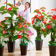 假树红掌仿真花客厅盆栽植物，仿真树落地绿植盆景，塑料装饰大型假花