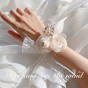 新娘花朵手腕花结婚伴娘婚礼姐妹团手花豪华蕾丝白色丝带超仙