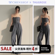 CHENSHOP设计师品牌THUG ROSE时尚雾霾蓝抹胸连体裤春夏