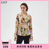 商场同款LILY2023春女装浪漫艺术印花温柔宽松垂感雪纺衫