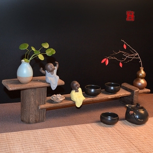 复古实木茶具配件创意茶室摆件，木质收纳架客厅，床头置物架茶茶杯架