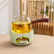 日式烛台温茶炉玻璃水果茶壶，保温加热底座，酒店餐厅简约蜡烛煮茶器