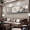 新中式客厅装饰画大气高档沙发，背景墙挂画茶室，山水画字画国画壁画
