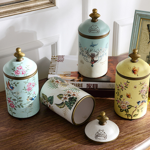 欧式美式陶瓷储物罐摆件家居摆设饰品创意 带盖将军罐客厅收纳罐