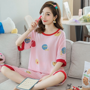 夏季韩版绵绸女短袖睡衣卡通人造女士棉家居服套装棉绸加肥加大码