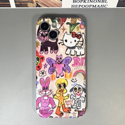 可爱卡通凯蒂猫适用iPhone14plus手机壳精孔磨砂苹果13promax菲林硬壳半包哈喽kitty搞怪趣味创意12小众复古
