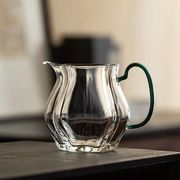 日式高档手工公道杯，玻璃茶具花形，耐高温轻奢泡茶公杯纯手工