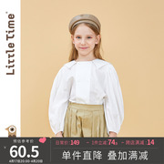 littletime女童学院风衬衫2023春装皱褶宫廷袖儿童春秋白衬衣