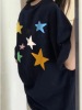 藏蓝色星星短袖t恤女2023夏美式复古高街设计感小众潮牌上衣