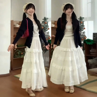 韩系初恋清纯奶甜套装女温柔白色蛋糕裙子盐系穿搭一整套两件套装