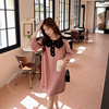 粉红色温柔风连衣裙2023春季法式气质领长袖裙子绝美仙女长裙