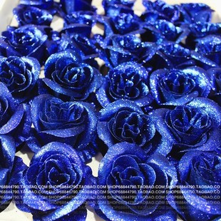 七夕520情人节水晶金粉玫瑰，花头仿真花朵，蓝色妖姬假花手捧花束
