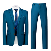 湖蓝色套装男西服两件套商务休闲面试穿青年学生主持人西装裤子