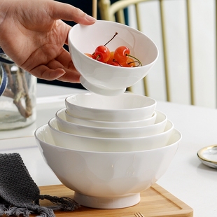 唐山骨瓷碗家用套装微波炉米饭碗面碗浮雕纯白餐具陶瓷饭碗白瓷碗