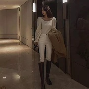 韩国东大门女装2023秋季韩范修身显瘦白色九分小脚牛仔裤
