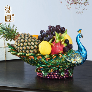 孔雀大号水果盘创意欧式客厅家用零食，干果盘桌面装饰摆件家居收纳