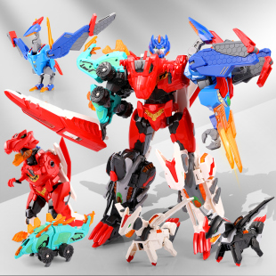 神兽金刚玩具狂龙地球之盾五合体正版变形机器人，恐龙儿童男孩套装
