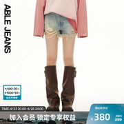 ablejeans24夏款女士复古水洗logo超短牛仔热裤短裤